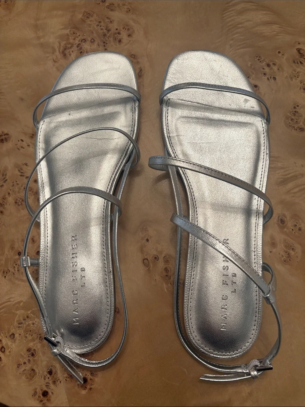 Marc Fisher Metallic Silver Multi-Strap Flat Sandals